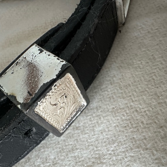 Vintage Western style black leather belt with silver - Picture 2 of 6